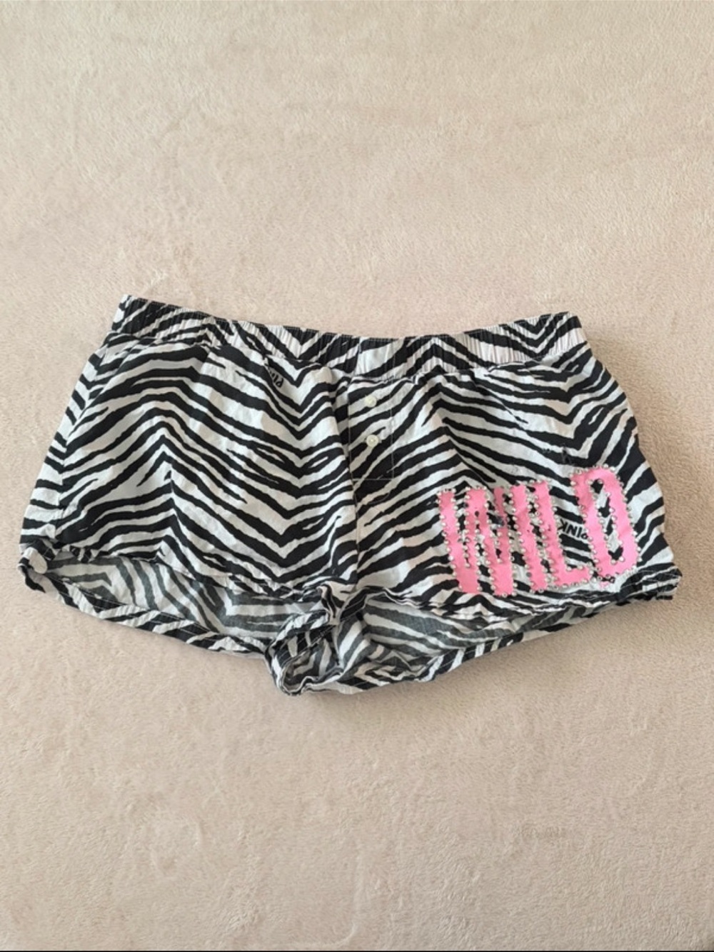 Pink Victoria’s Secret Black & White Zebra Print Shorts with Pink "WILD" Accent
